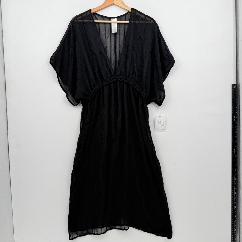 Time and Tru Swim Cover Up Dress Women XL Black Sheer Whimsigoth Flowy Boho NEW